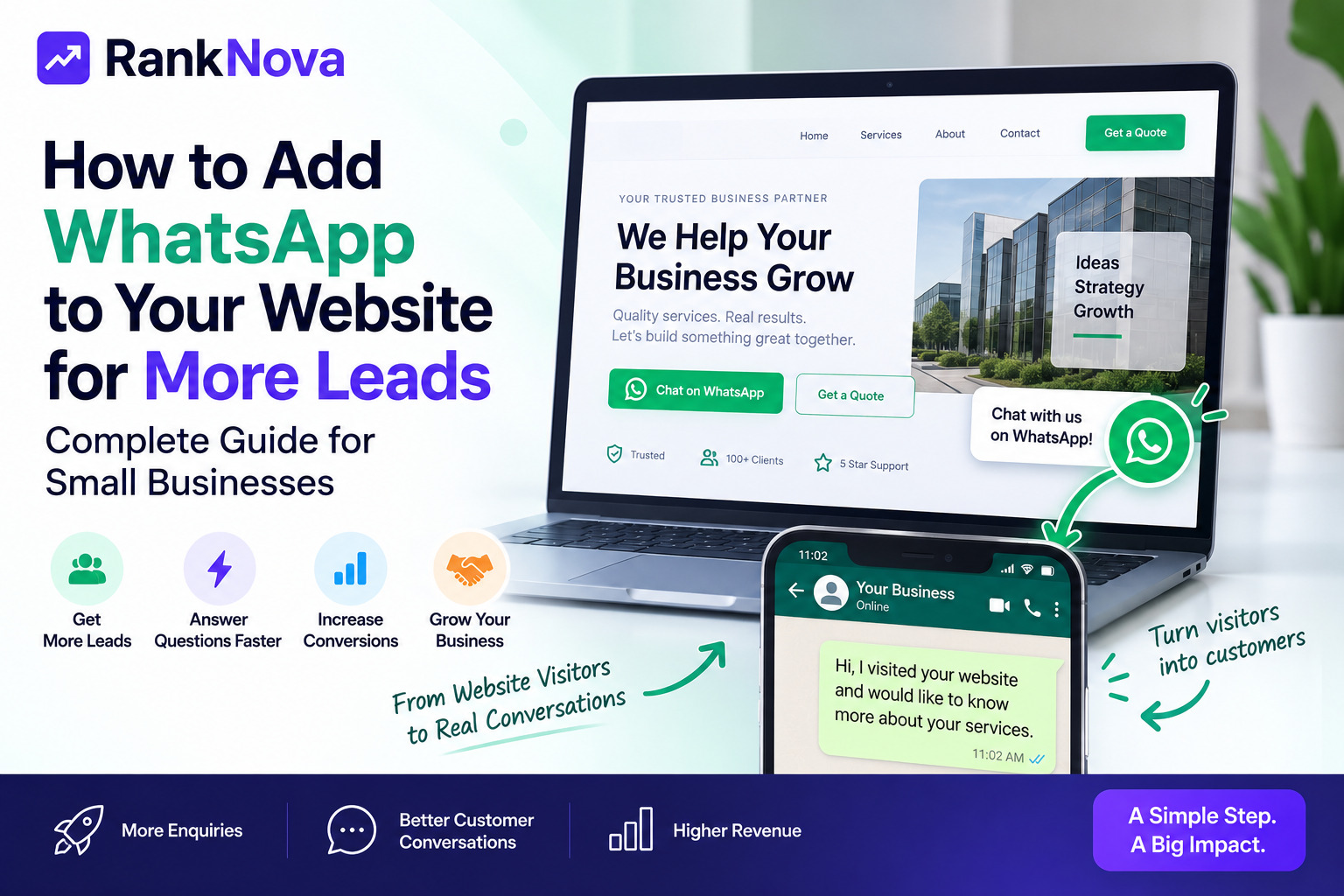 How to Add WhatsApp to Your Website for More Leads Small business website using a WhatsApp chat button to generate customer leads